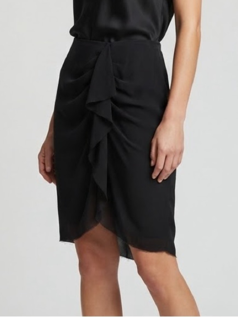 Isabel Marant Black 100% Silk Ruffled Asymmetric Draped Pencil Skirt sz 38/US 6
